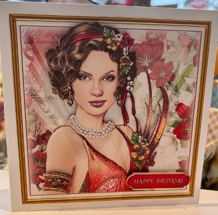 Art Deco Lady Lola 7x7 Quick Card Red Insert by Kym Barry