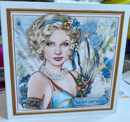 Art Deco Lady Lola 7x7 Quick Card Dark Blue by Kym Barry