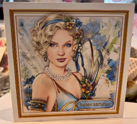 Art Deco Lady Lola 7x7 Quick Card Dark Blue Insert by Kym Barry