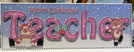 Large DL Merry Christmas TEACHER insert with Rudolph by Kym Barry