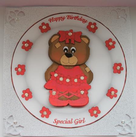 Ruby the Ballerina Bear Plate Card & Stand with Step by Ste by Kym Pendered