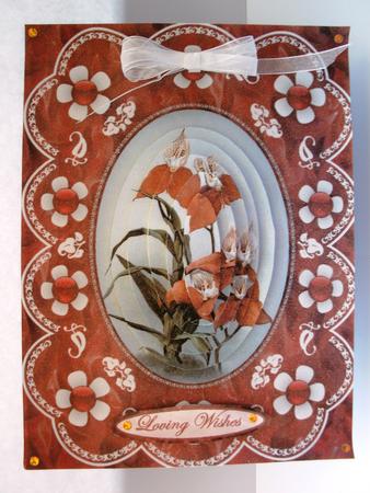 Red Orchids 'n Lace A5 Pyramid Card Front by Kym Pendered