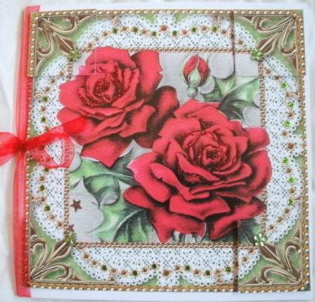 Red Rose Duo Lace N Gold 8x8inch Picture Sheet by Kym Pendered