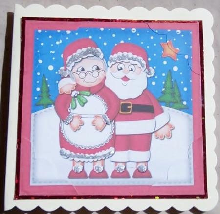 8 x 8 Xmas Mr N Mrs Claus Scalloped Corner Topper by Kym Pendered