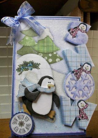 Skating Penguin Over the Side Card and Decoupage by Kym Weber