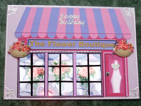 3D Rose Vases Flower Shop Window Decoupage by Laraine Spink