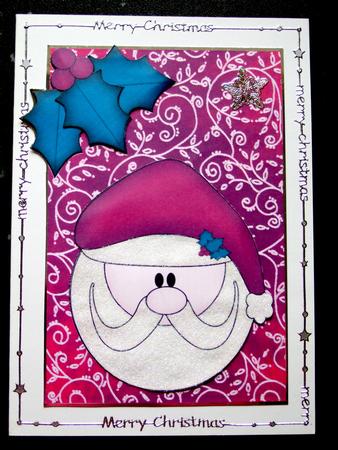 Santa and Holly Card Front by Laraine Spink