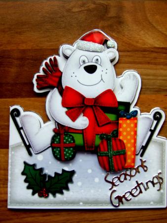 3D Xmas Polar Bear's Presents Shaped Card with Decoupage by Laraine Spink