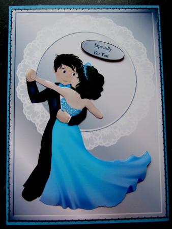 Dancers Blue Dress Quick Card Front with Decoupage by Laraine Spink