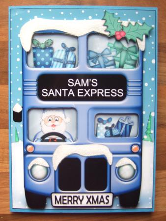 Xmas Santa Express Sam A5 Quick Card N 3D Decoupage by Laraine Spink