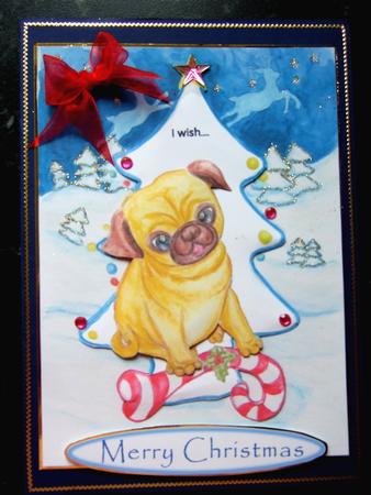Xmas Percy Pug-3 Waiting for the Christmas Presents by Laraine Spink