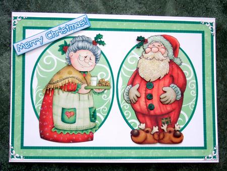 Mr & Mrs Santa Claus Card Front Decoupage by Laraine Spink