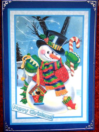 Snowman Card Front & Decoupage by Laraine Spink