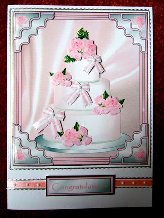 Pink Rose Wedding Cake-double Wavy Corners with Decoupage by Laraine Spink