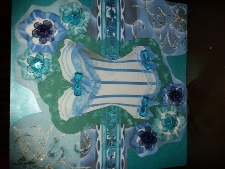 Frilly Corset 8x8 Decoupage Card - Blue, Teal & Aqua by Laura Macfadyen