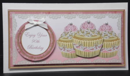 Pink Vintage Cupcake 90th Birthday Dl Decoupage Topper by Laura Nicholls