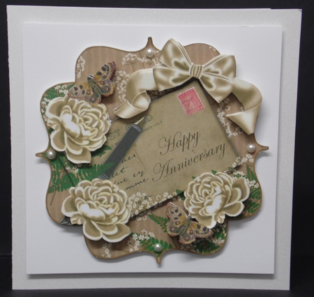 Cream Rose Happy Anniversary 6in Bracket Decoupage Topper by Laura Nicholls