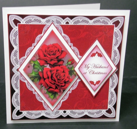 Red Roses Husband at Christmas 7in Double Diamond Topper by Laura Nicholls