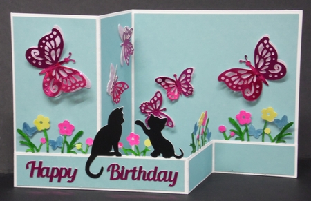 Kittens and Butterflies Z Fold Card by Laura Nicholls