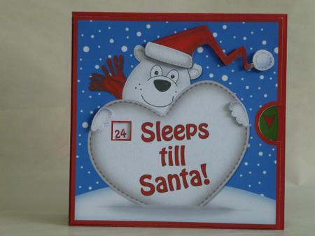 3D Xmas Polar Bear Sleeps Till Santa Countdown Moveable Card by Laura Nicholls