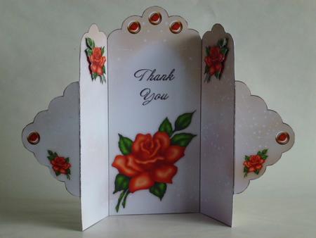Orange Rose - Thank You - Scallop Top Tri Fold Card by Laura Nicholls