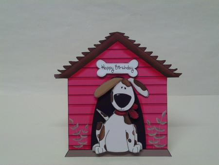 Dog and Kennel Shaped Decoupage Card - Warm Cerise by Laura Nicholls