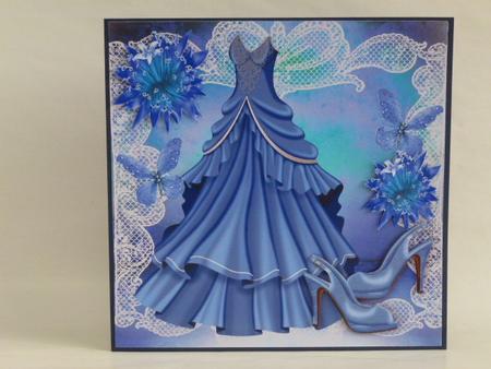 Blue Party Dress and Shoes in Lace with Flowers 8x8 by Laura Nicholls