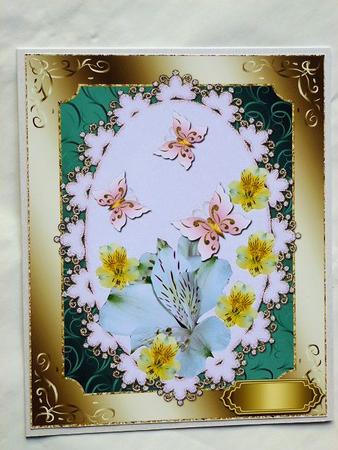 Lilies & Butterflies on Oval Doily Quick Card 3 by Laura Nicholls