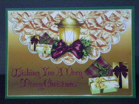 Christmas Lantern with Presents on Scalloped Envelope A4 by Laura Nicholls