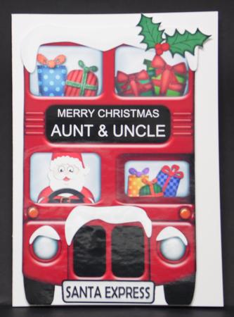 Xmas Santa Express Aunt & Uncle A5 Quick Card 3D Decoupage by Laura Nicholls