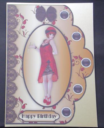 Red Satin and Lace Scalloped A4 Card Front by Laura Nicholls