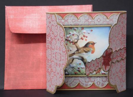 Red Robin Poinsettia 3D Scallop Wrap Card Kit by Laura Nicholls