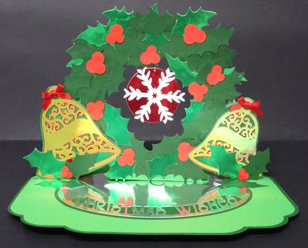 Holly Wreath & Bells Triple Easel Card by Laura Nicholls