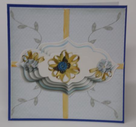 653 Ribbons Cream & Blue Topper  HAND and MACHINE Formats by Laura Nicholls