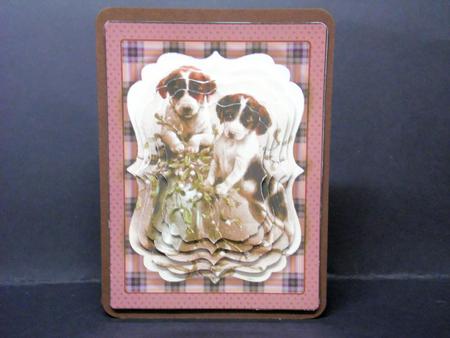 Cute Little Vintage Puppies on Brown Backing by Laura Nicholls