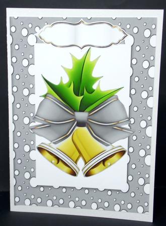 Christmas Bells with Holly in Silver Snow Frame A4 by Laura Nicholls