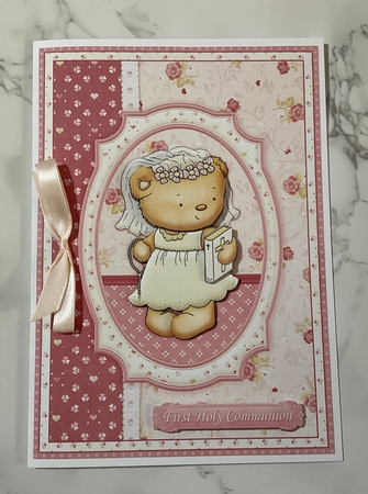 First Holy Communion Girl Bear Card Topper & Decoupage by Lauren Bell
