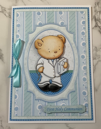 First Holy Communion Boy Bear Card Topper & Decoupage by Lauren Bell
