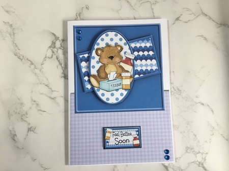 Get Well Soon Blue Teddy Square Topper by Lauren Bell