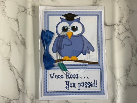 A5 Wise Owl You Passed Felties Oval Pyramage Topper by Lauren Bell