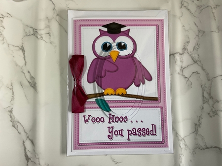 A5 Wise Owl You Passed Felties Oval Pyramage Topper by Lauren Bell