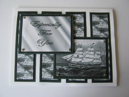 Old Sailing Ship 3 Panel Fold Back Card by Laurie Gerhardt