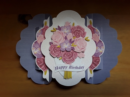 Rose Bouquet Fancy Edge Double Pop Out Card and Envelope Purple Base Card by Leanna Hudson