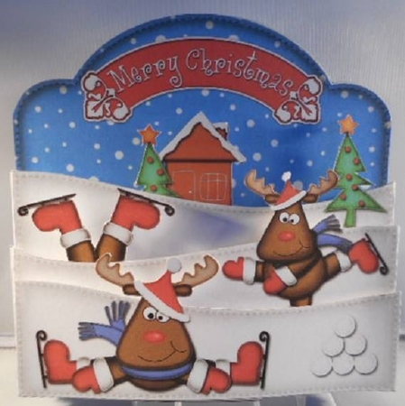 3D Xmas Skating Rudolph Pop Out Card Kit by Leanna Hudson