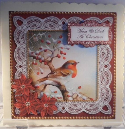 Red Robin Mum & Dad at Christmas 8in Sentiment Topper by Leanna Hudson