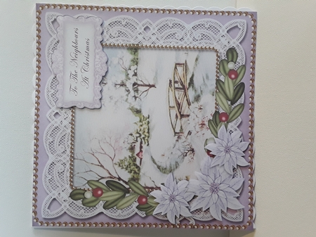 Lilac Snowscene Neighbours at Christmas 8in Sentiment Topper by Leanna Hudson