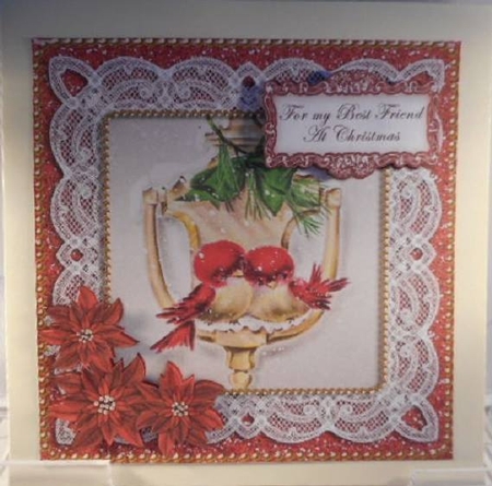 Red Lovebirds Best Friend Christmas 8in Sentiment Topper by Leanna Hudson