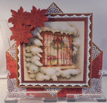 Christmas Window Red Poinsettia Diamond Mini Card Kit by Leanna Hudson