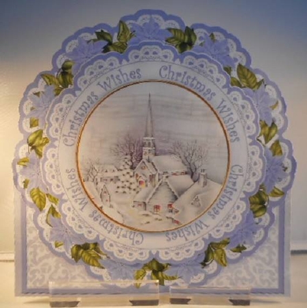 Blue Church Christmas Wishes 3D Picture Doily Card & En Kit by Leanna Hudson