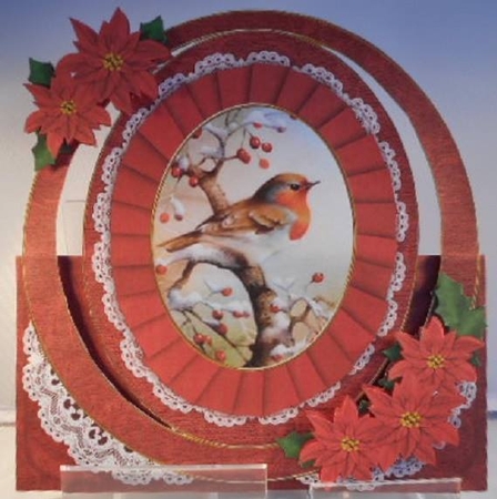 Christmas Red Robin Oval Over 3D Mini Card Kit by Leanna Hudson